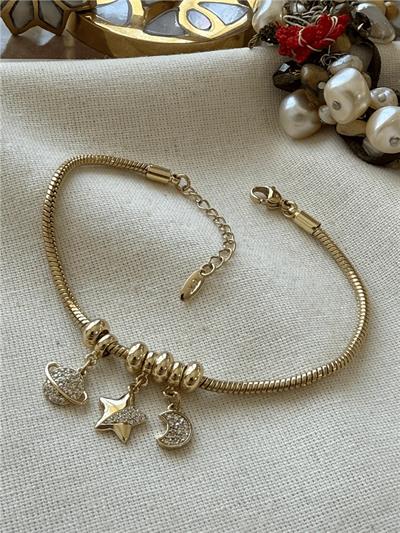 VİP SERİ GEZEGEN DETAY FULL TAŞLI CHARM MODEL GOLD BİLEKLİK