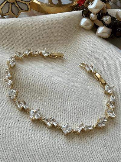 VİP SERİ ZİRKON TAŞLI GEOMETRİK DESEN 14K GOLD BİLEKLİK