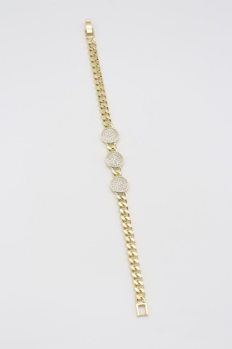 3 SIRALI YUVARLAK ZİRKON TAŞLI 14K GOLD BİLEKLİK