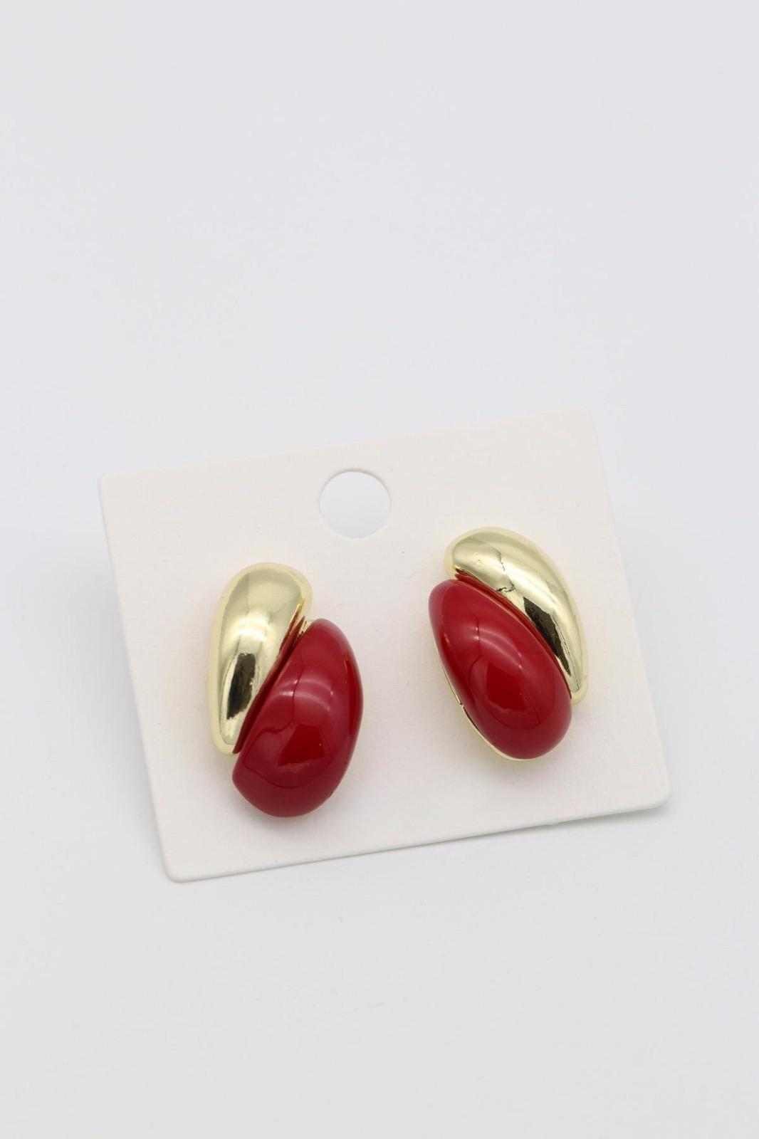 BORDO TAŞ DETAY OVAL GOLD KÜPE