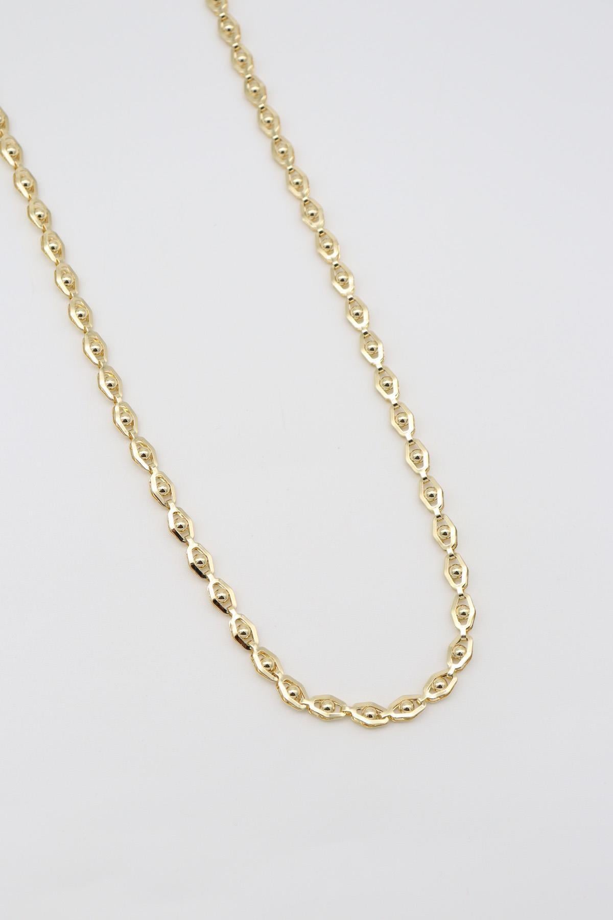 VİP SERİ 14K OVAL MODEL ORTASI BONCUK DETAY KOLYE