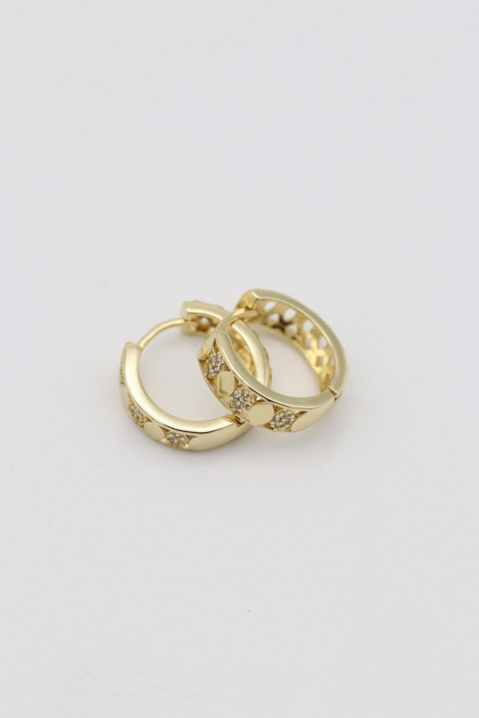 VİP SERİ BAKLAVA DESEN ZİRKON TAŞLI KÜÇÜK BOY GOLD KÜPE