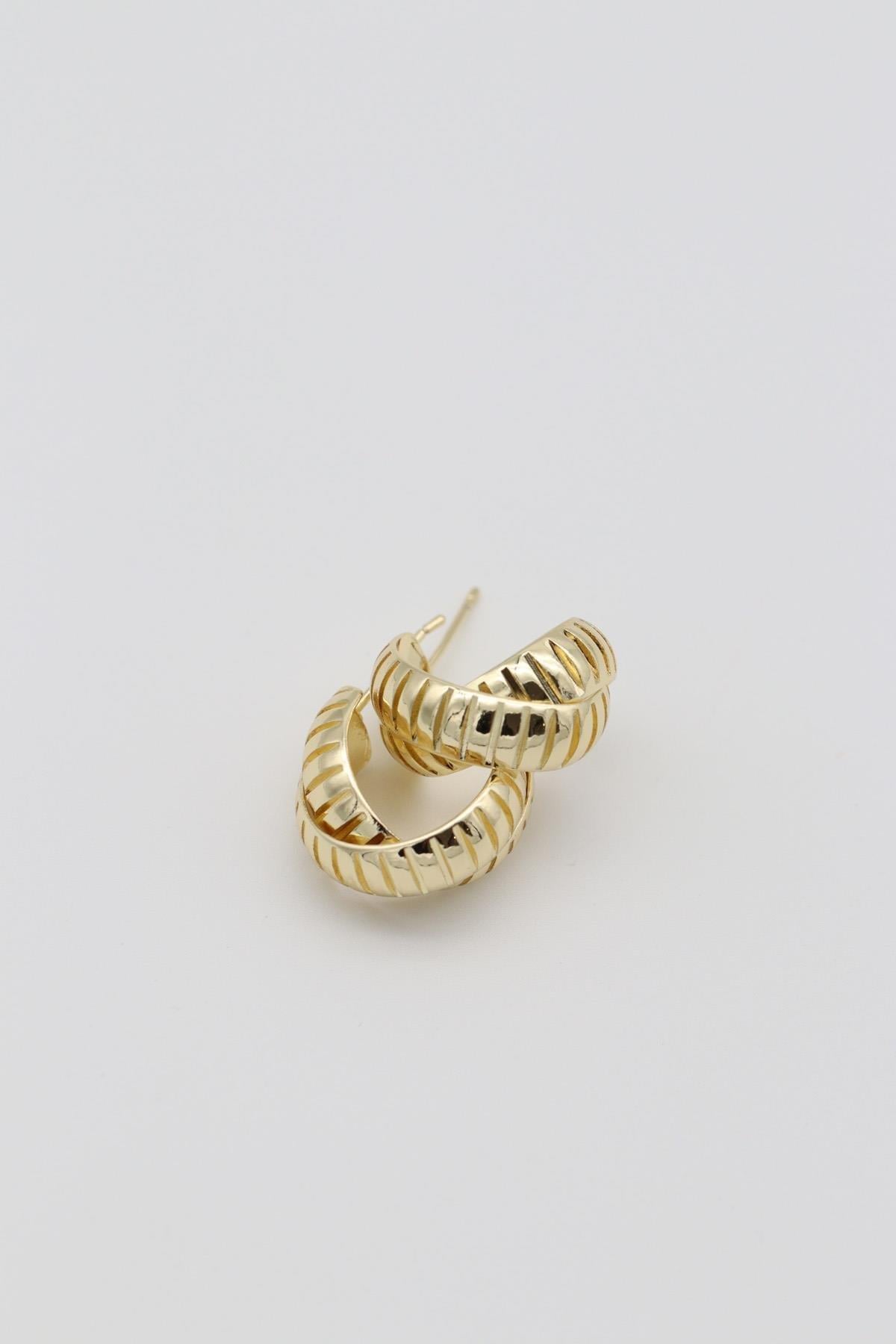 VİP SERİ LAZER KESİM ÇİZGİ MODEL İÇ İÇE GEÇMELİ GOLD KÜPE