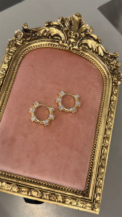 Baget Taşlı Gold Halka Küpe