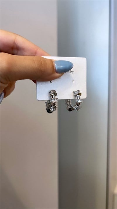 Baget Taşlı Silver Halka Küpe