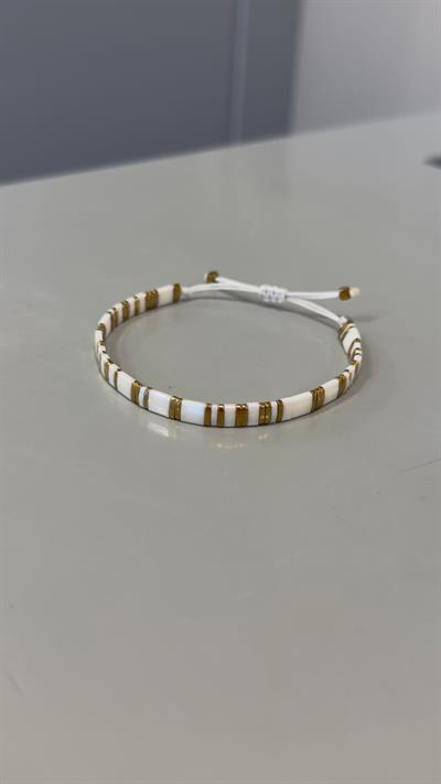 Doğaltaş Hematit Beyaz Tila Boncuk İpli Bileklik