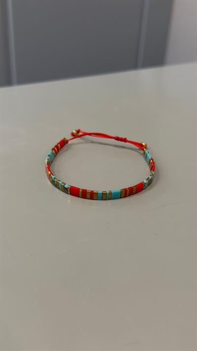 Doğaltaş Hematit Kırmızı-Turkuaz Tila Boncuk İpli Bileklik