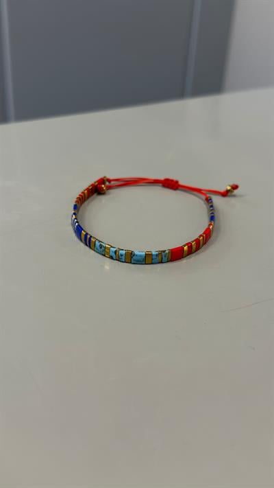 Doğaltaş Hematit Lacivert-Kırmızı Tila Boncuk İpli Bileklik