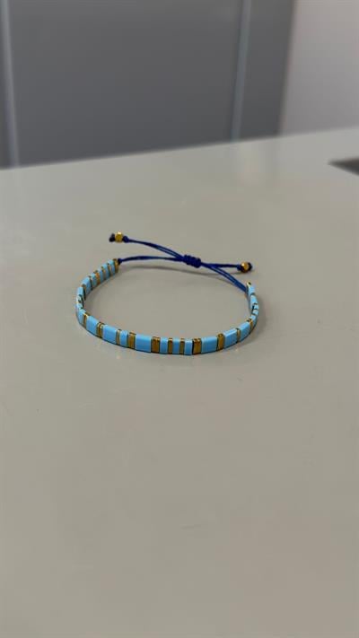 Doğaltaş Hematit Mavi Tila Boncuk İpli Bileklik