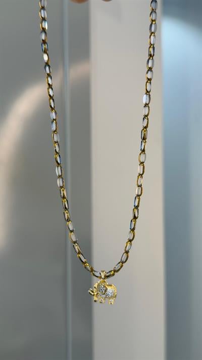 Fil Detaylı Gri Cam Boncuk Kolye