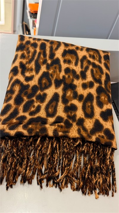 Leopar Desenli Kahverengi Pashmima Şal 70x200