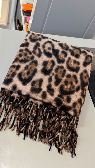 Leopar Desenli Vizon Renk Pashmima Şal 70x200