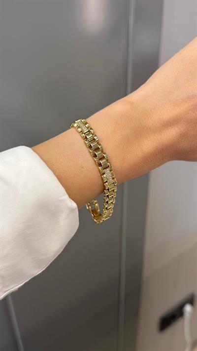 Marka Model 14 K Renginde Taşlı Çelik Bileklik