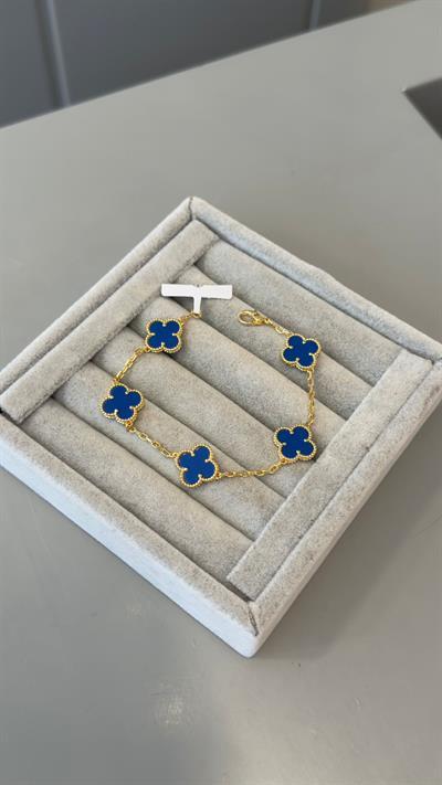 Marka Model İthal Seri Gold Mavi Yonca Bileklik