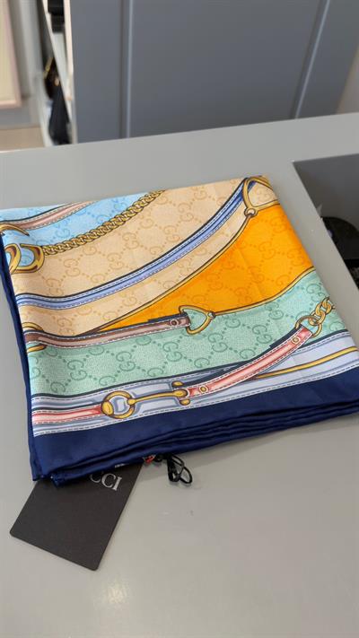 Marka Model Lacivert-Turkuaz 90x90 İpek Fular