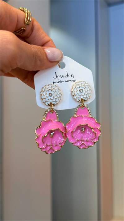 Marka Model Pembe Çiçekli Sallantılı Küpe4