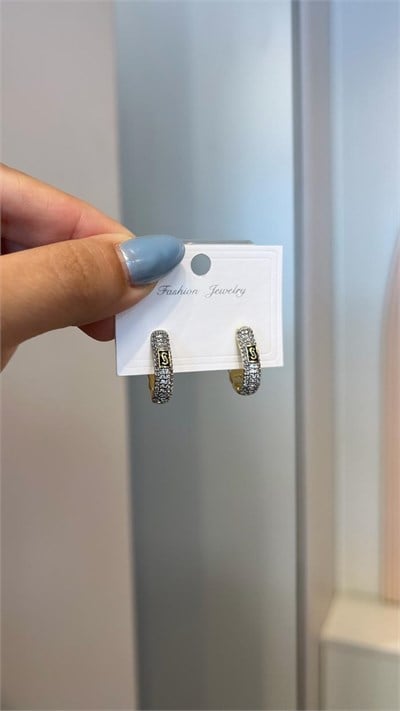 Marka Model Taşlı Halka Küpe