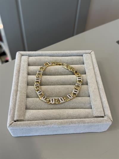 Özel Seri 14K Araları Taşlı Oval halka Detaylı Bileklik