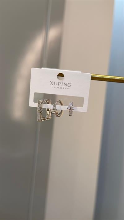 Özel Seri 14K Kare Silver Üçlü Set Küpe