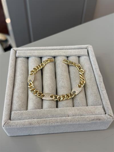 Özel Seri 14K Marka Model Araları Taşlı Düğme Detaylı Bileklik