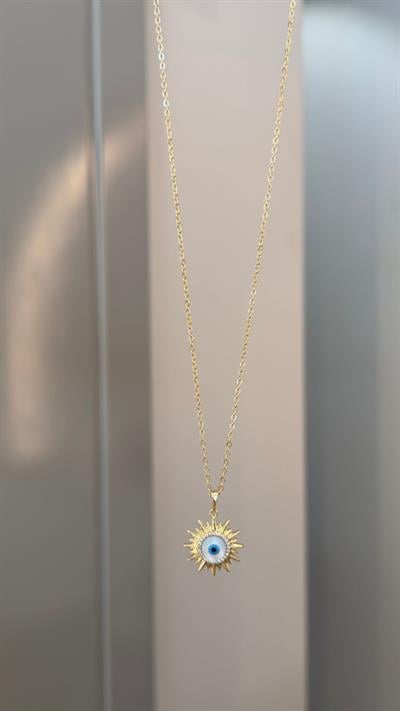 Özel Seri 14K Nazar Boncuklu Güneş Kolye