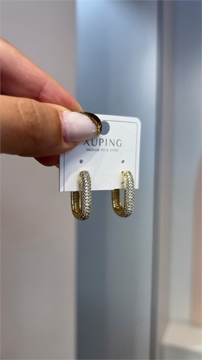 Özel Seri 14K Oval Taş Detaylı Halka Küpe