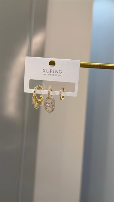 Özel Seri 14K Shakira Model Üçlü Set Küpe