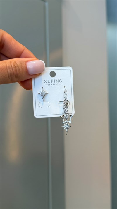 Özel Seri 14K Silver Kutup Yıldızlı Charm Küpe