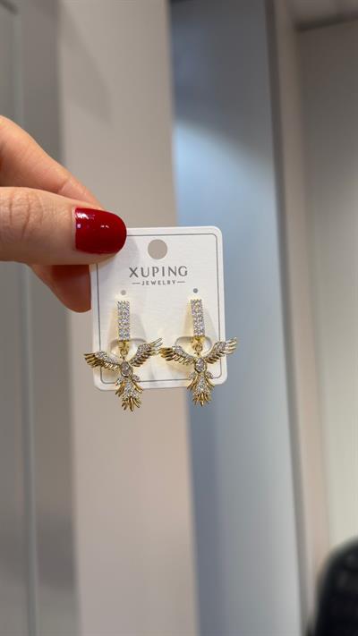 Özel Seri 14K Taşlı Gold Anka Kuşlu Küpe