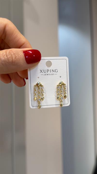 Özel Seri 14K taşlı Sallantılı Gold Küpe