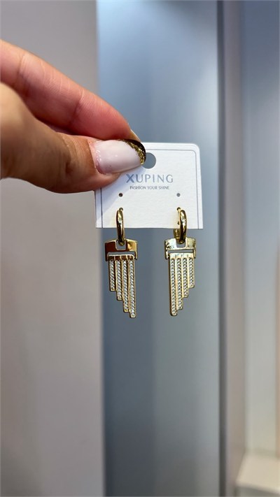 Özel Seri 14K Taşlı Şerit Detaylı Geometrik Küpe