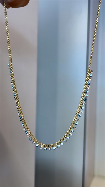 Taşlı - Boncuklu Gold Kolye
