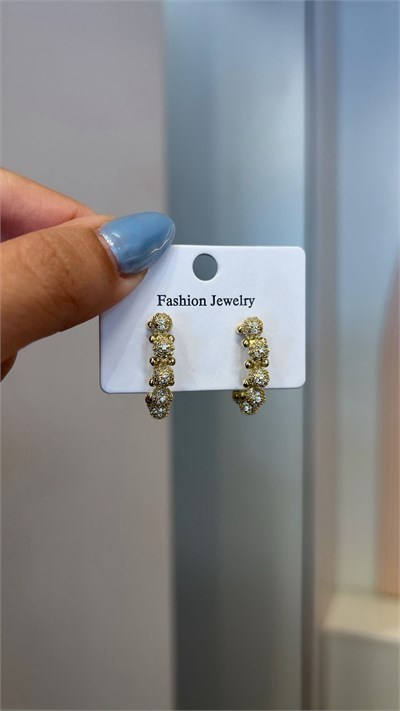 Taşlı Gold Geçirmeli Küpe