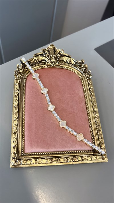 Taşlı Gold Sedef Yonca Bileklik