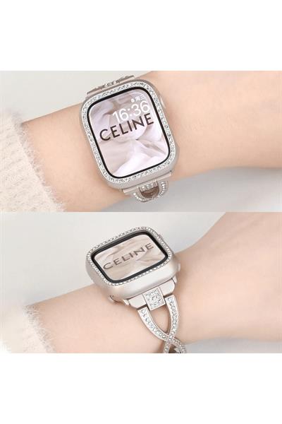 Apple Watch 3 4 5 6 7 8 9 Se Uyumlu 41mm Kasa Koruyucu Işıltılı Parlak Taşlı Koruma