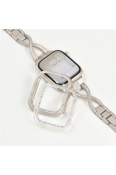 Apple Watch 3 4 5 6 7 8 9 Se Uyumlu 45mm Kasa Koruyucu Işıltılı Parlak Taşlı Koruma