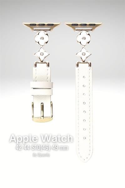 Apple Watch Seri 1-9 (42-44-45-49) ve S10-11-46mm Uyumlu Lüks Kordon Metal Derili 4Yaprak