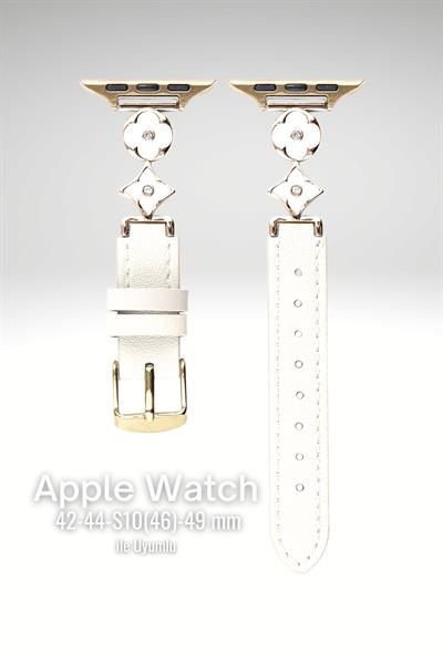 Apple Watch Seri 1-9 (42-44-45-49) ve S10-11-46mm Uyumlu Lüks Kordon Metal Derili 4Yaprak