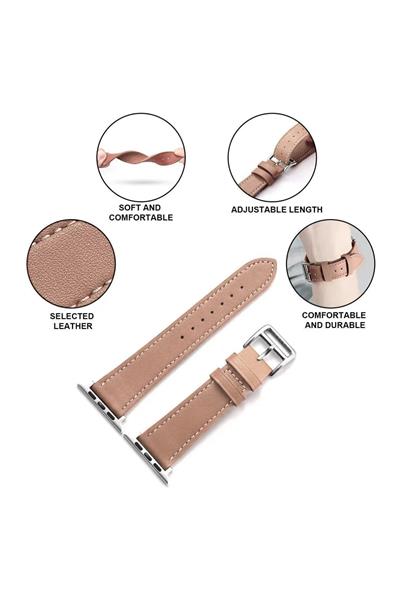 Apple Watch 2/3/4/5/se/6/7/8/9/10/11 Uyumlu deri Kordon