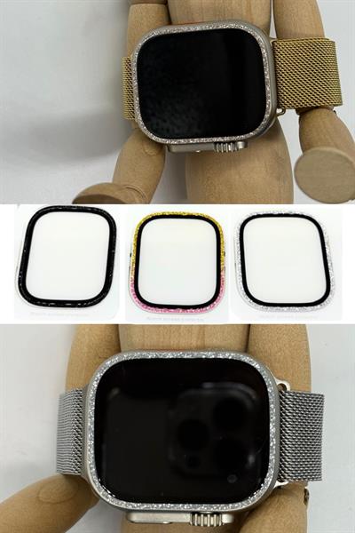 Apple Watch Ultra 49mm Uyumlu Taşlı Nano Cam Ekran Koruyucu Elmaslı