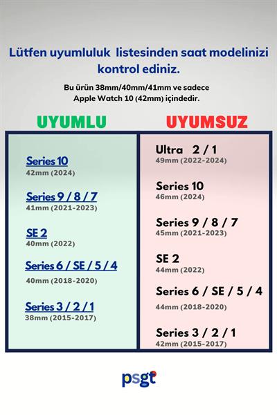 Apple Watch Uyumlu Seri: 1/2/3/4/5/6/se/7/8/9/10/11 Silikon Kordon A++
