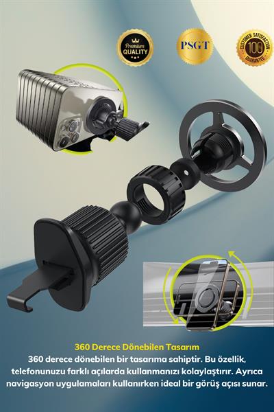 Araç Içi Magnetik Telefon Tutucu YM8-C13 360 Derece Dönebilen Havalandırma Tasarım