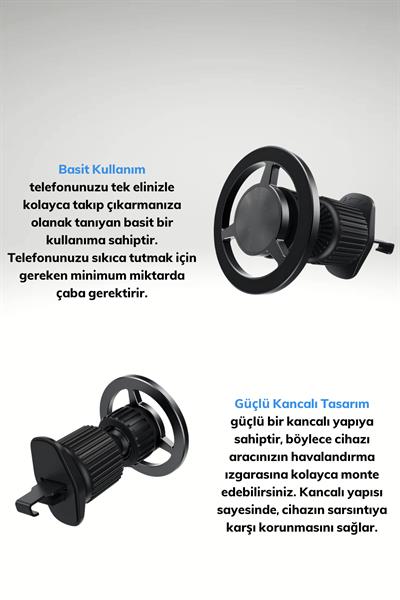 Araç Içi Magnetik Telefon Tutucu YM8-C13 360 Derece Dönebilen Havalandırma Tasarım
