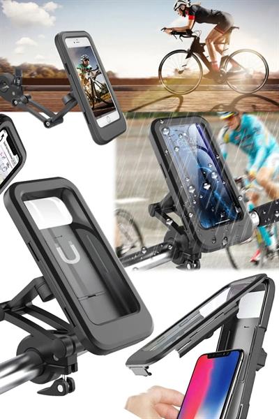 Ayna Ve Gidon Takma Aparatlı Su Geçirmez Tüm Telefonlara Uyumlu Motorsiklet Telefon Tutucu Aparat