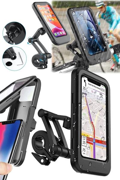 Ayna Ve Gidon Takma Aparatlı Su Geçirmez Tüm Telefonlara Uyumlu Motorsiklet Telefon Tutucu Aparat