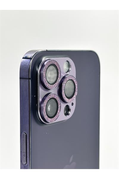 Iphone 14 Pro Ve Iphone 14 Pro Max Uyumlu Çerçeveli Tam Koruma Derin taşlı Mor Kamera Lens