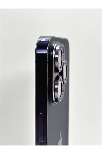 Iphone 14 Pro Ve Iphone 14 Pro Max Uyumlu Çerçeveli Tam Koruma Derin taşlı Mor Kamera Lens