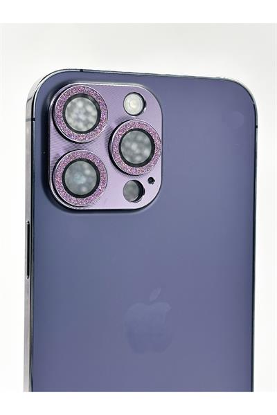 Iphone 14 Pro Ve Iphone 14 Pro Max Uyumlu Çerçeveli Tam Koruma Derin taşlı Mor Kamera Lens