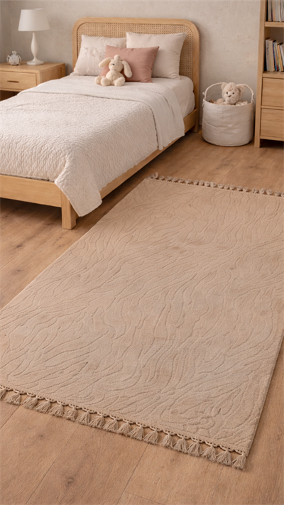 By Özer Halı Kahverengi Renk Modern Makinede Yıkanabilir Kaymaz Taban Saçaklı Halı