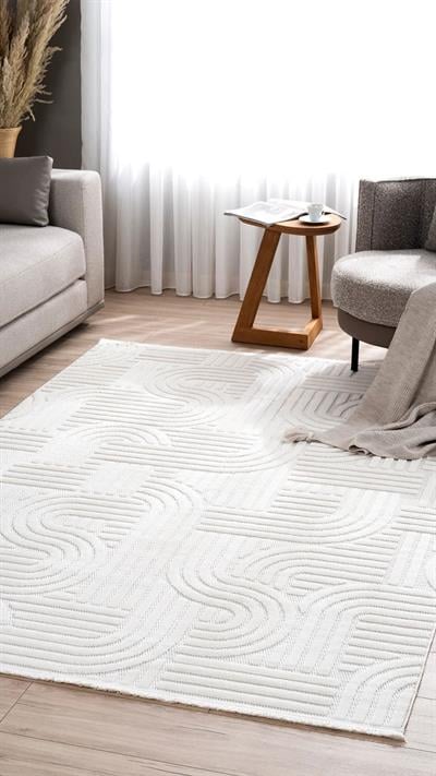 By Özer Halı Krem Renk Bohem Tarz Koza Halı Lisbon A1766A Halı